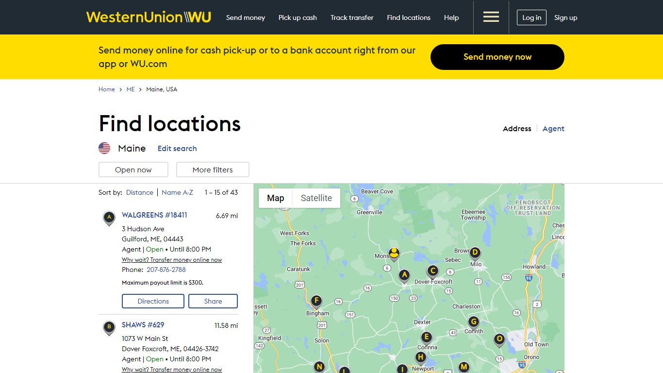 Western Union Agent Locations | ME | Western Union